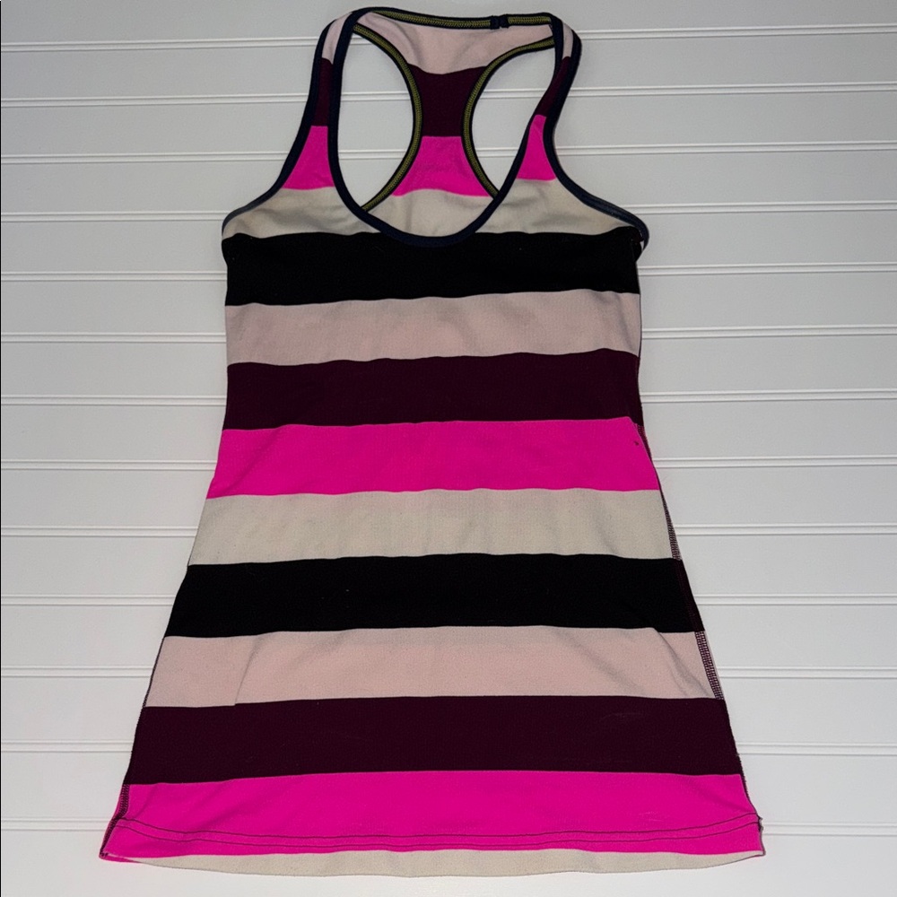 Lululemon Striped Racerback Tank Top Pink Black Cream Size 6